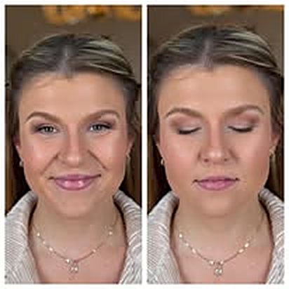 Airbrush makeup shown with eyes open and closed
